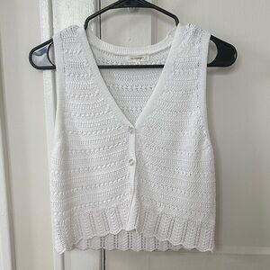 White Knit Button-Up Top
